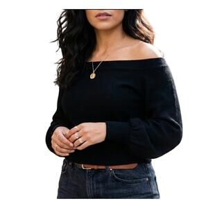 H&M Black Off Shoulder Bubble Sleeve Sweater Size M